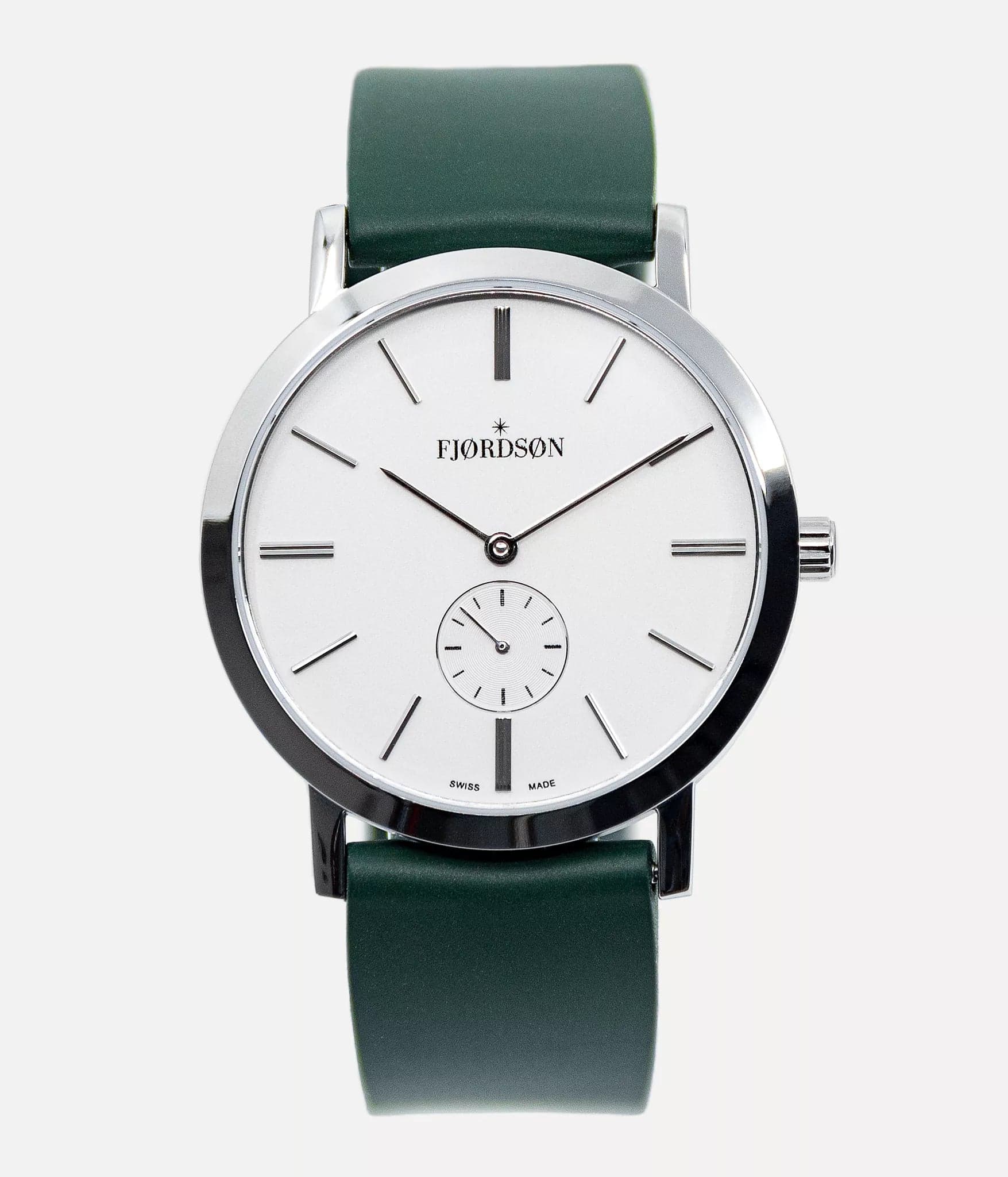 Fjordson #SLIM | White Dial With Green Rubber Strap - Unisex Watch