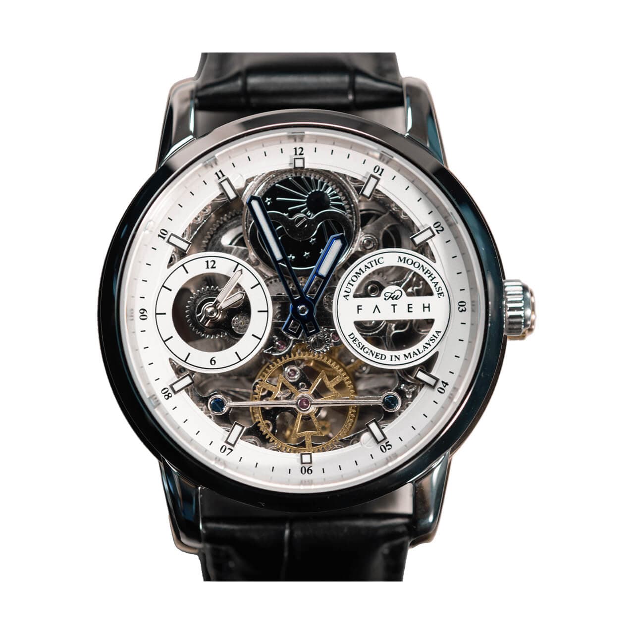 Fatehwatches Automatic Moonphase Skeleton Strata Silver White