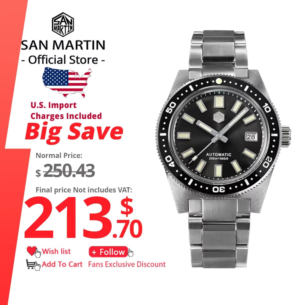 San Martin San Martin Official 41mm 62mas V4 Diver Men Watch NH35 Autom