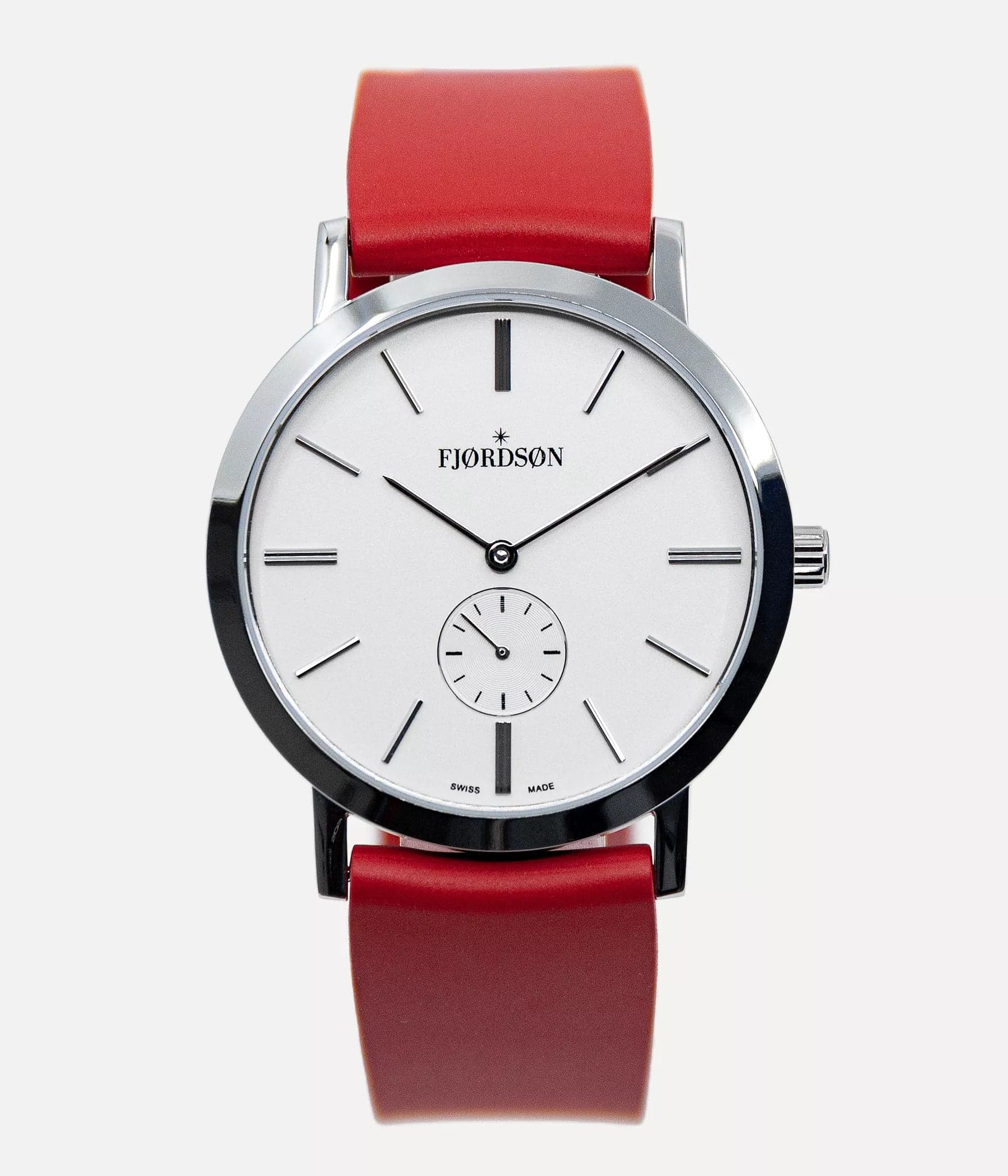 Fjordson #SLIM | White Dial With Red Rubber Strap - Unisex Watch