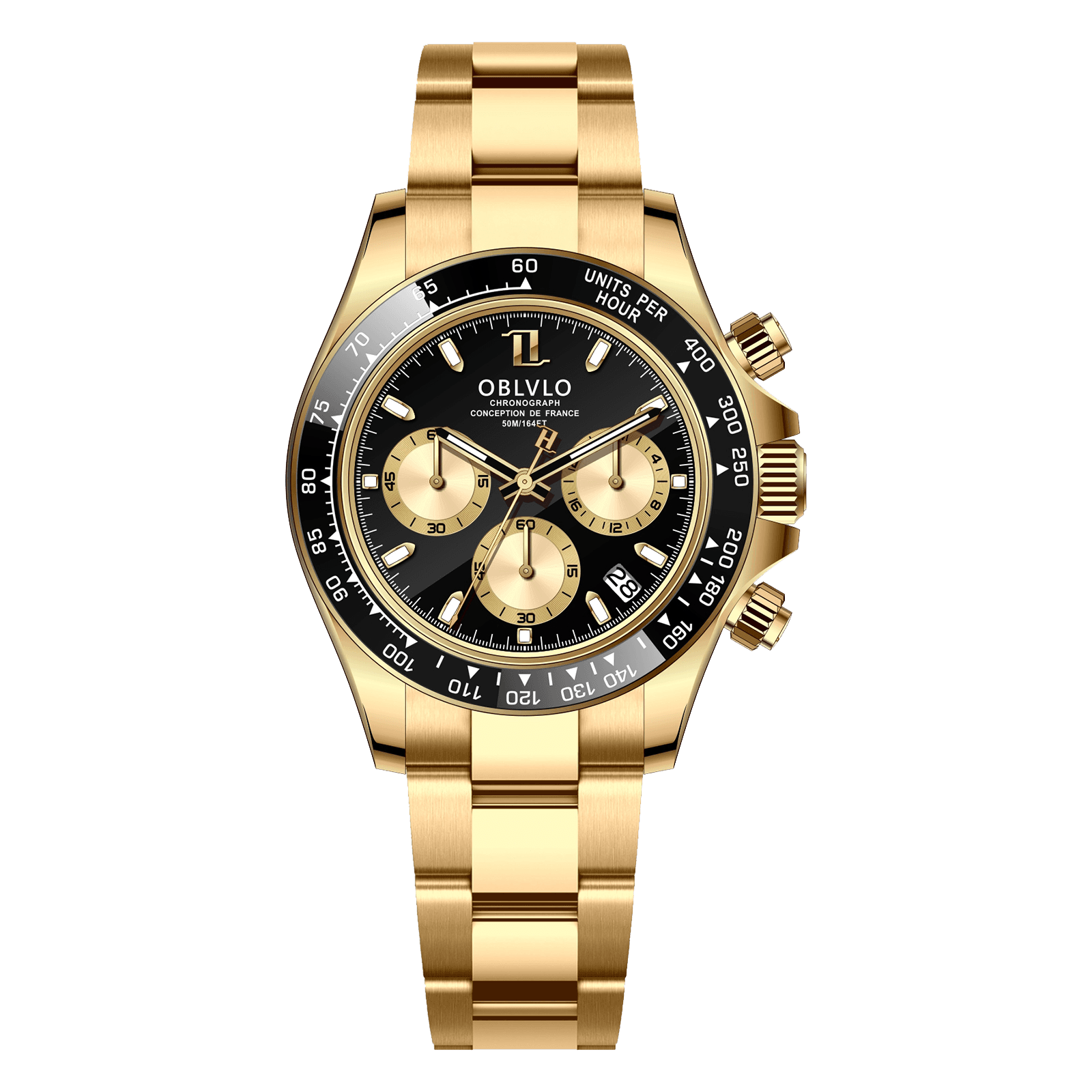 OBLVLO RX Series,40mm,Steel Strap ,Black Dial RX-DY-GBGS