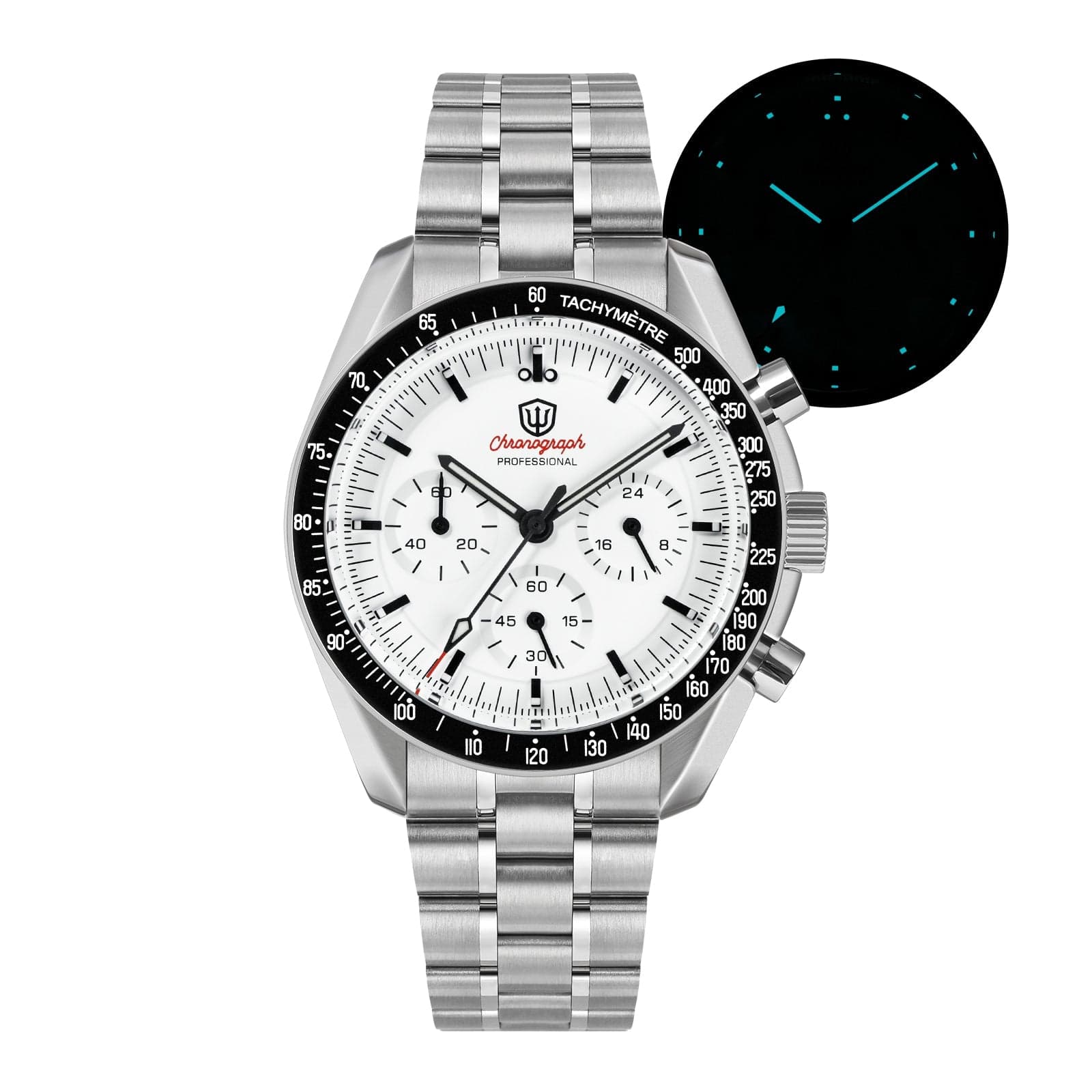 Watchdives Watchdives-WD1860- 超霸-三叉戟logo-黑色(白油铅笔针)钢带390