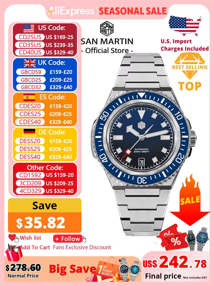 San Martin San Martin 41mm Men Diving Watch Integrated Case NH35 Automa