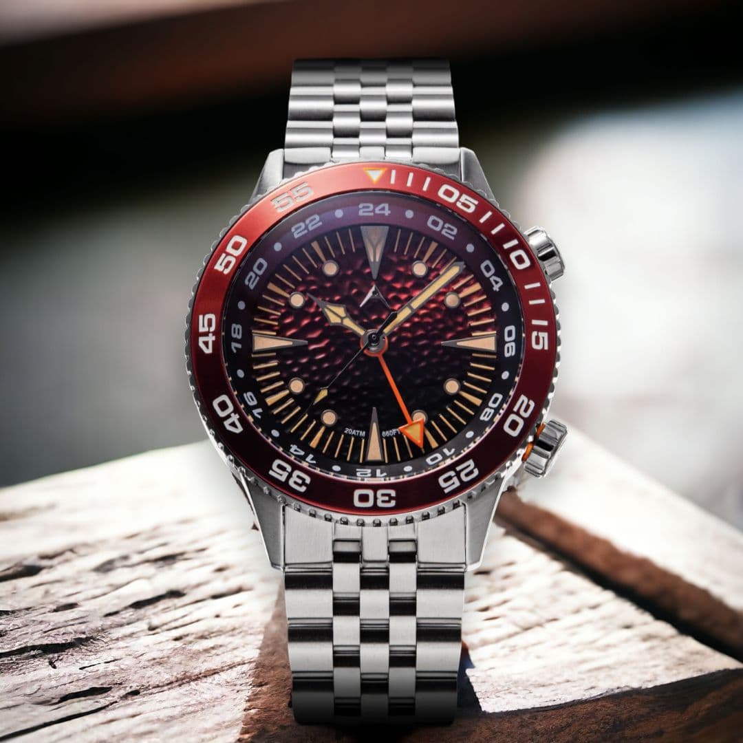 Aerotec Watches AEROTEC-ACE-X-GMT-BURGUNDY-BLACK