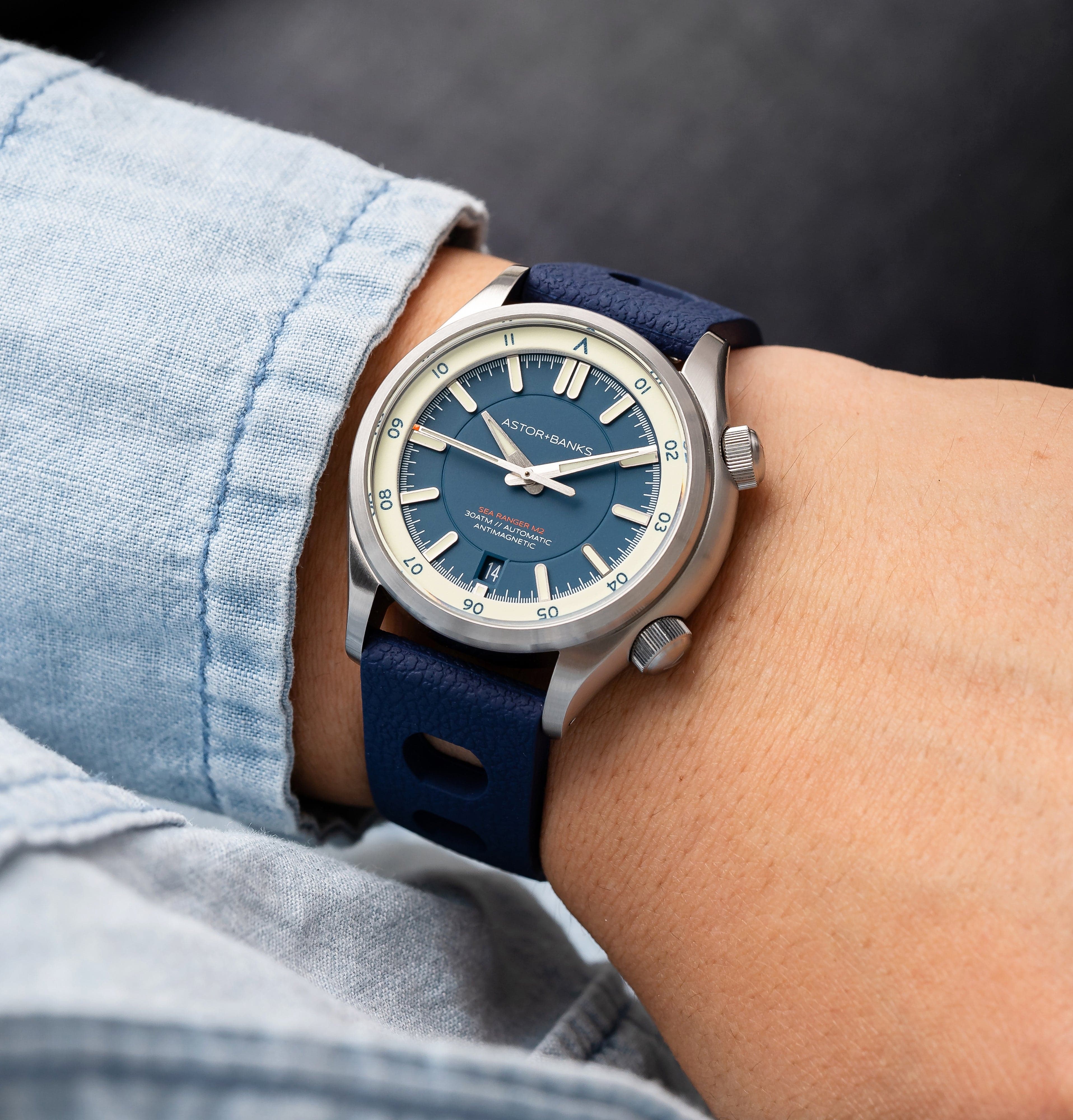 Astor+Banks Sea Ranger M2 Blue on Strap
