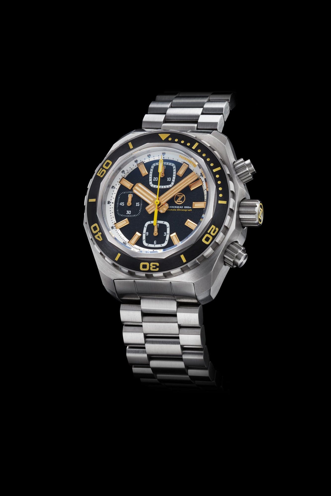Zelos Hammerhead Chrono 1000m Diver SS Black Sand
