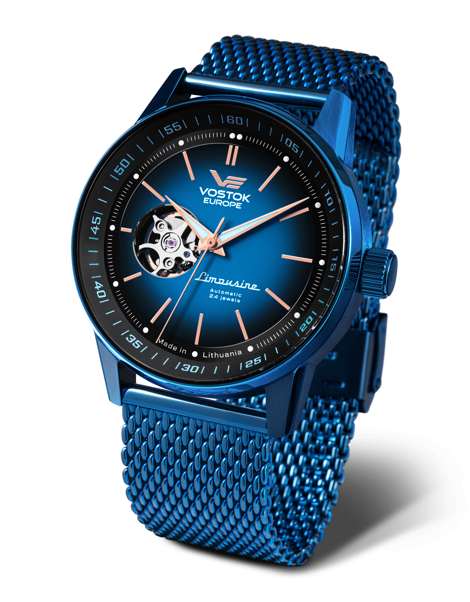 Vostok Europe Limousine NH38-560D681 Set with the Blue PVD Stainless Steel