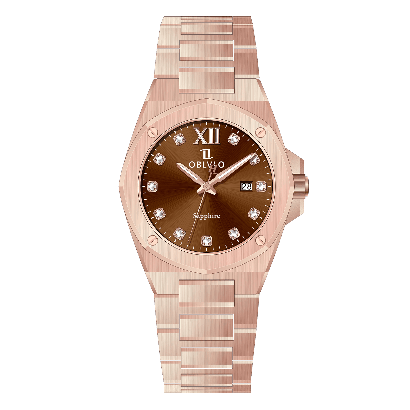 OBLVLO AWS Series,40mm,Rose Gold Steel Strap,Rose Gold Steel Bezel,